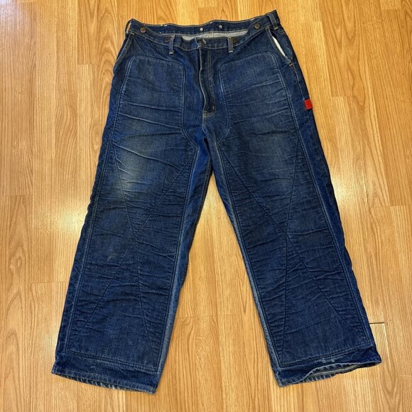 Vintage GWG Red Strap Reinforced Work Jeans Biker 40x30 Canada Union Denim - Picture 2 of 7